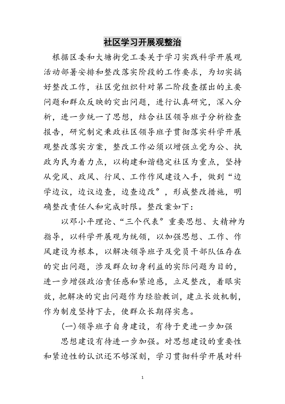 2023年社区学习发展观整治范文.doc_第1页