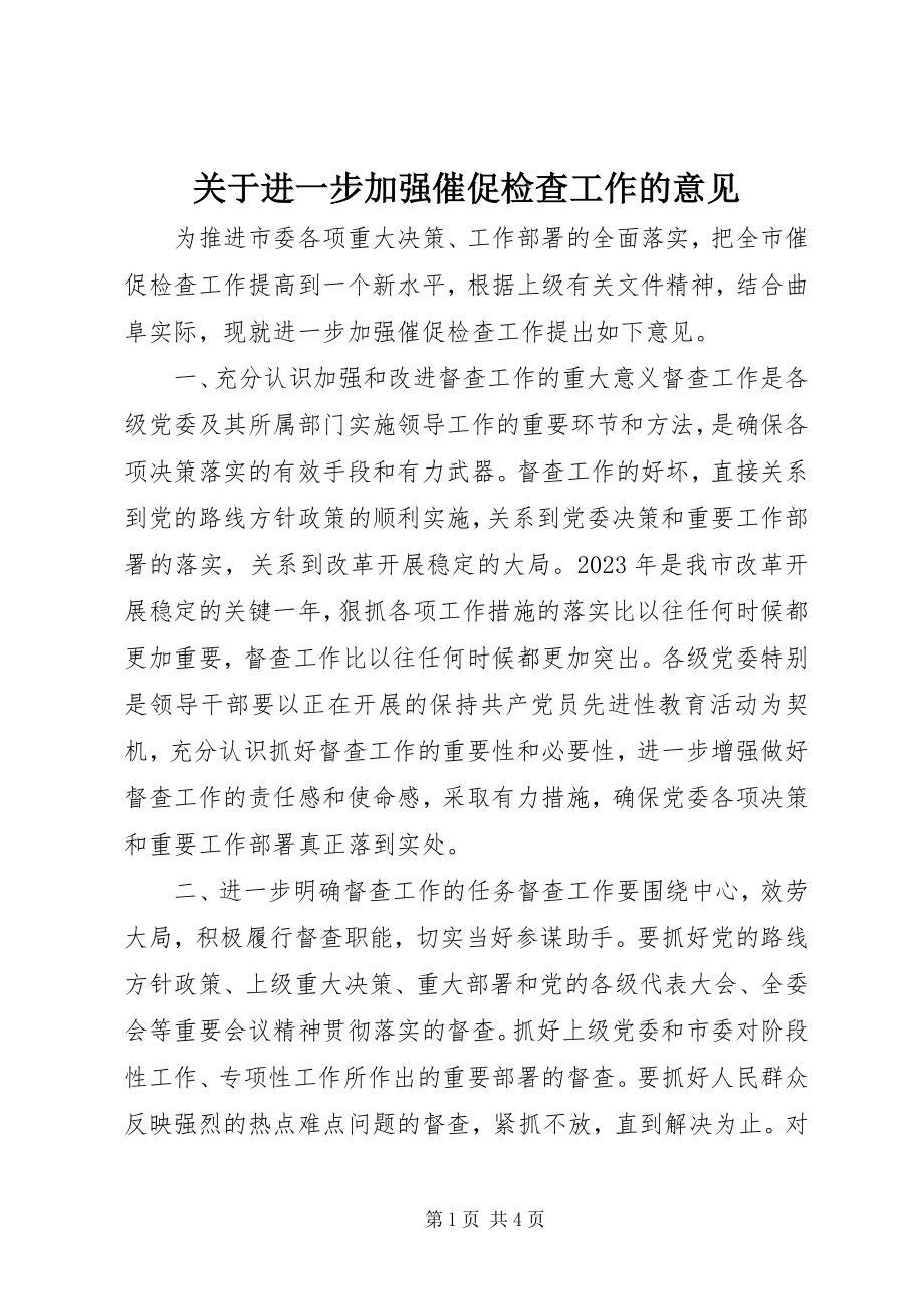 2023年进一步加强督促检查工作的意见.docx_第1页