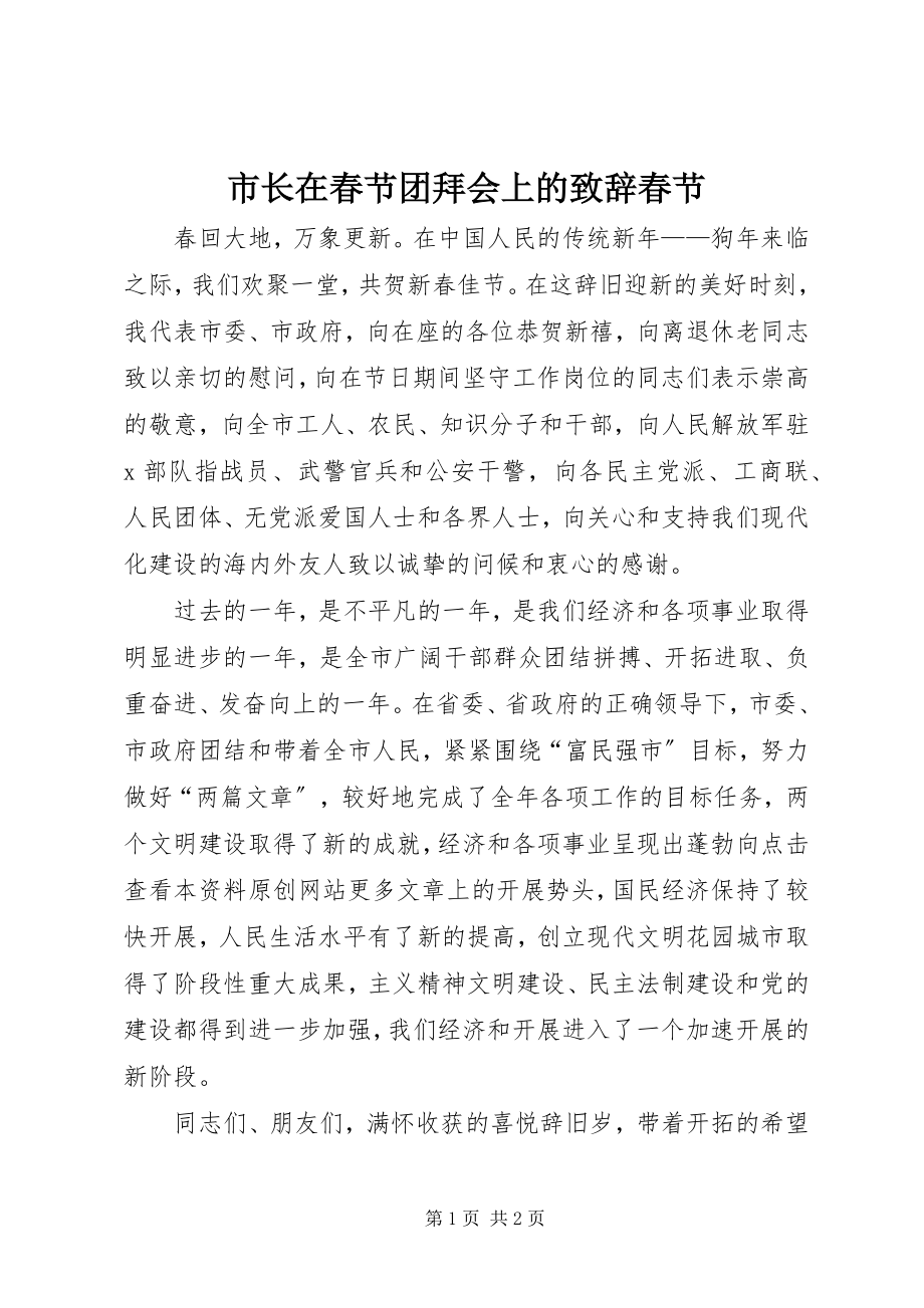 2023年市长在春节团拜会上的致辞春节.docx_第1页