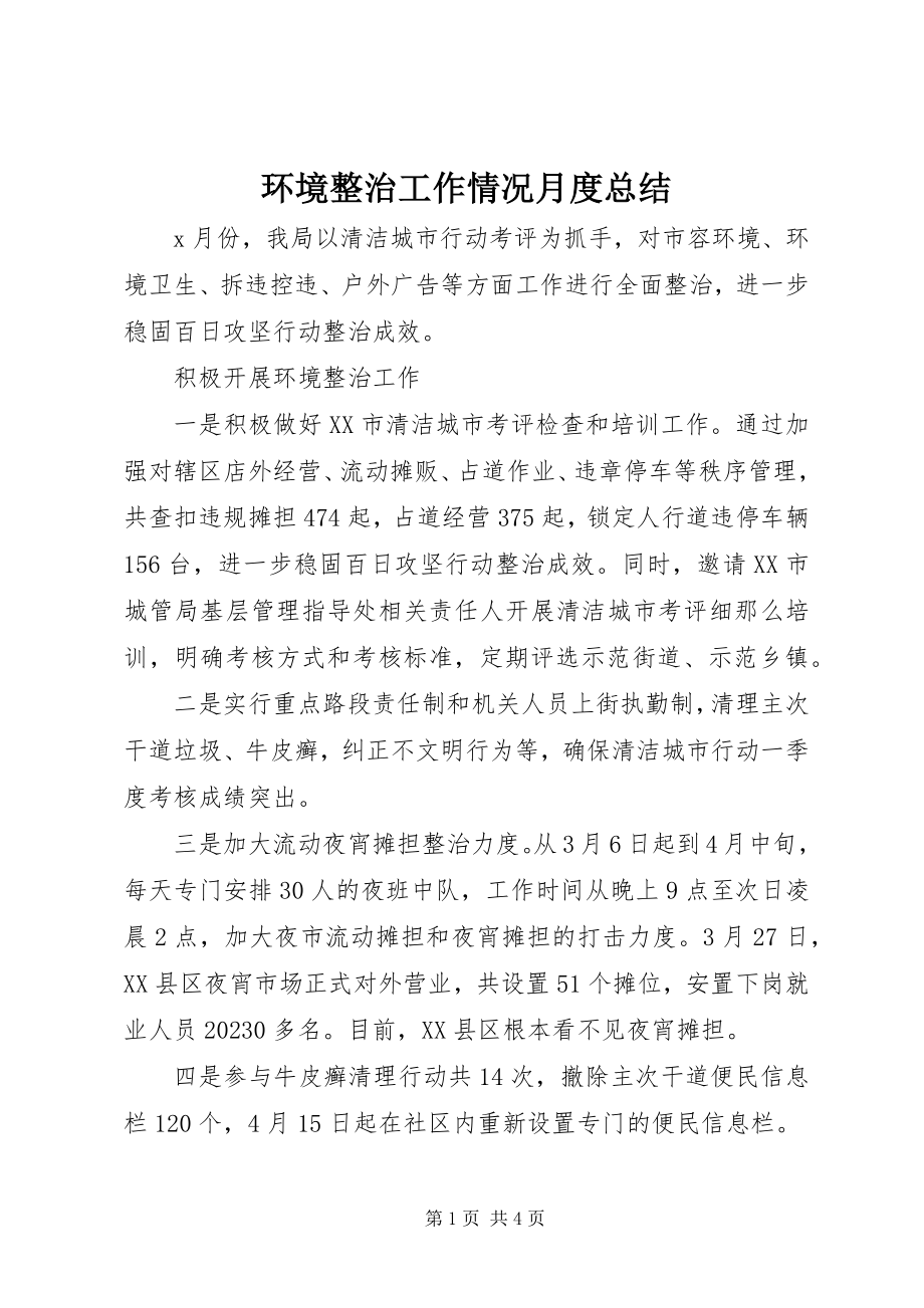 2023年环境整治工作情况月度总结.docx_第1页