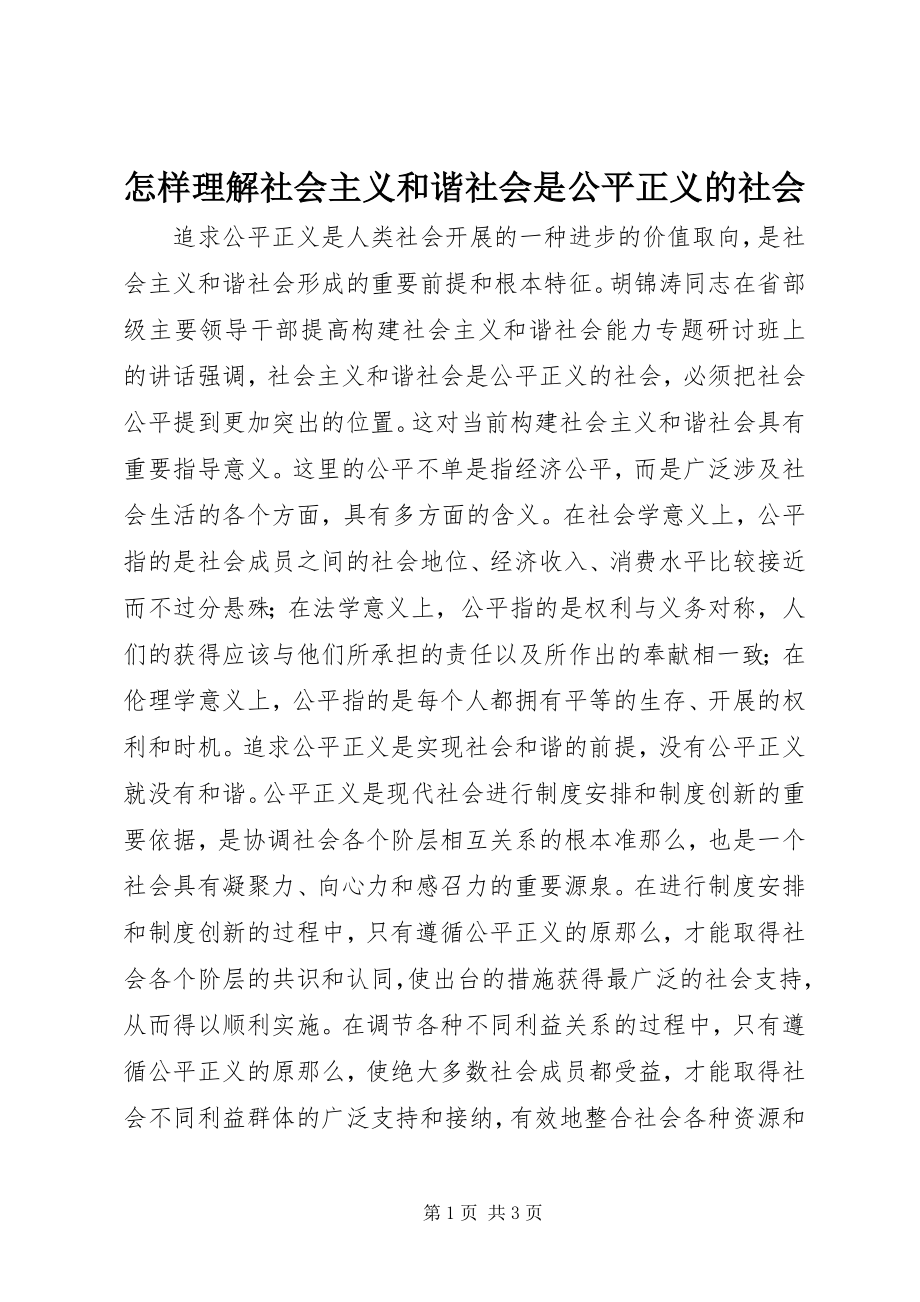 2023年怎样理解社会主义和谐社会是公平正义的社会.docx_第1页