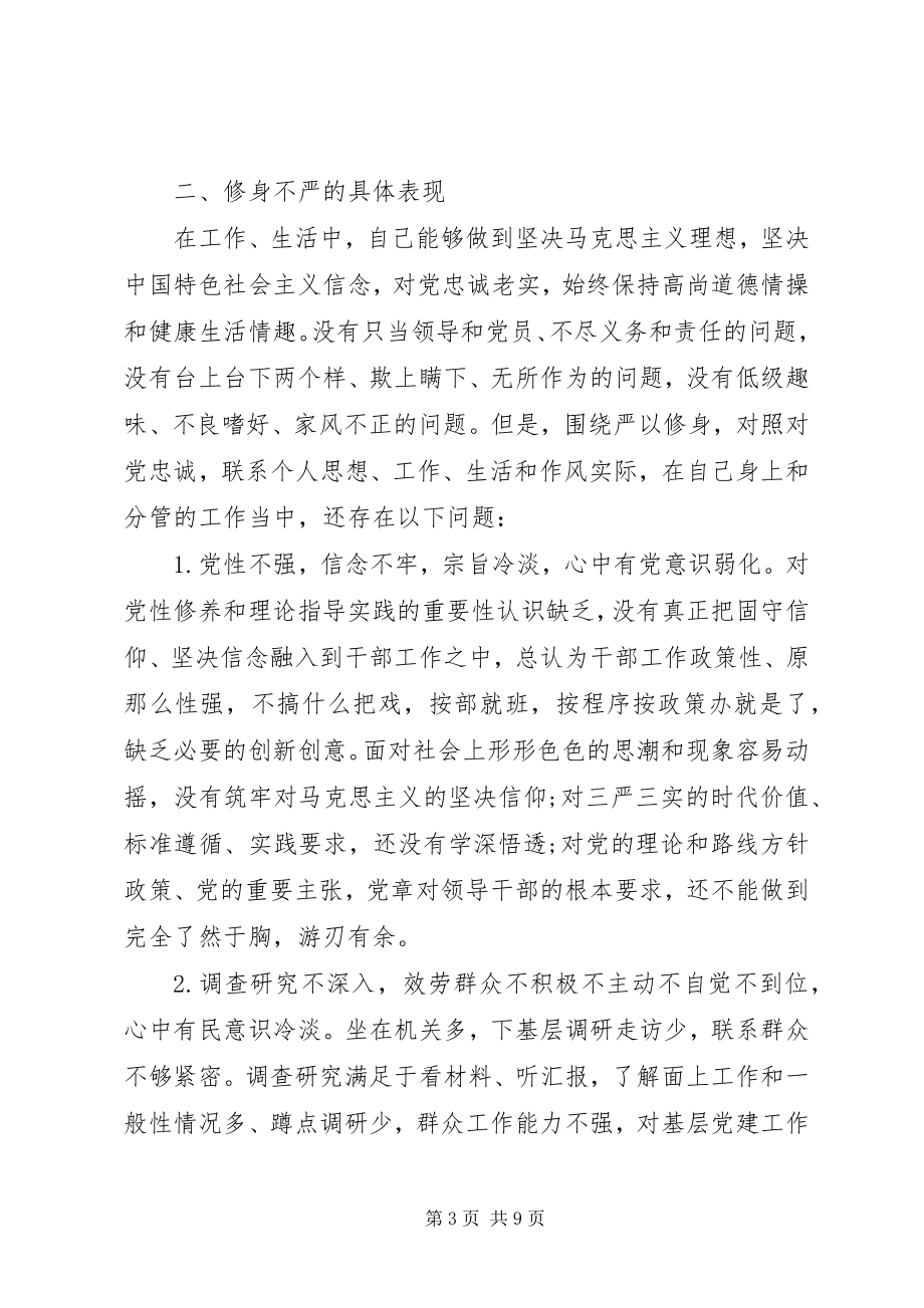 2023年领导干部“严以修身”专题研讨对照检查材料.docx_第3页