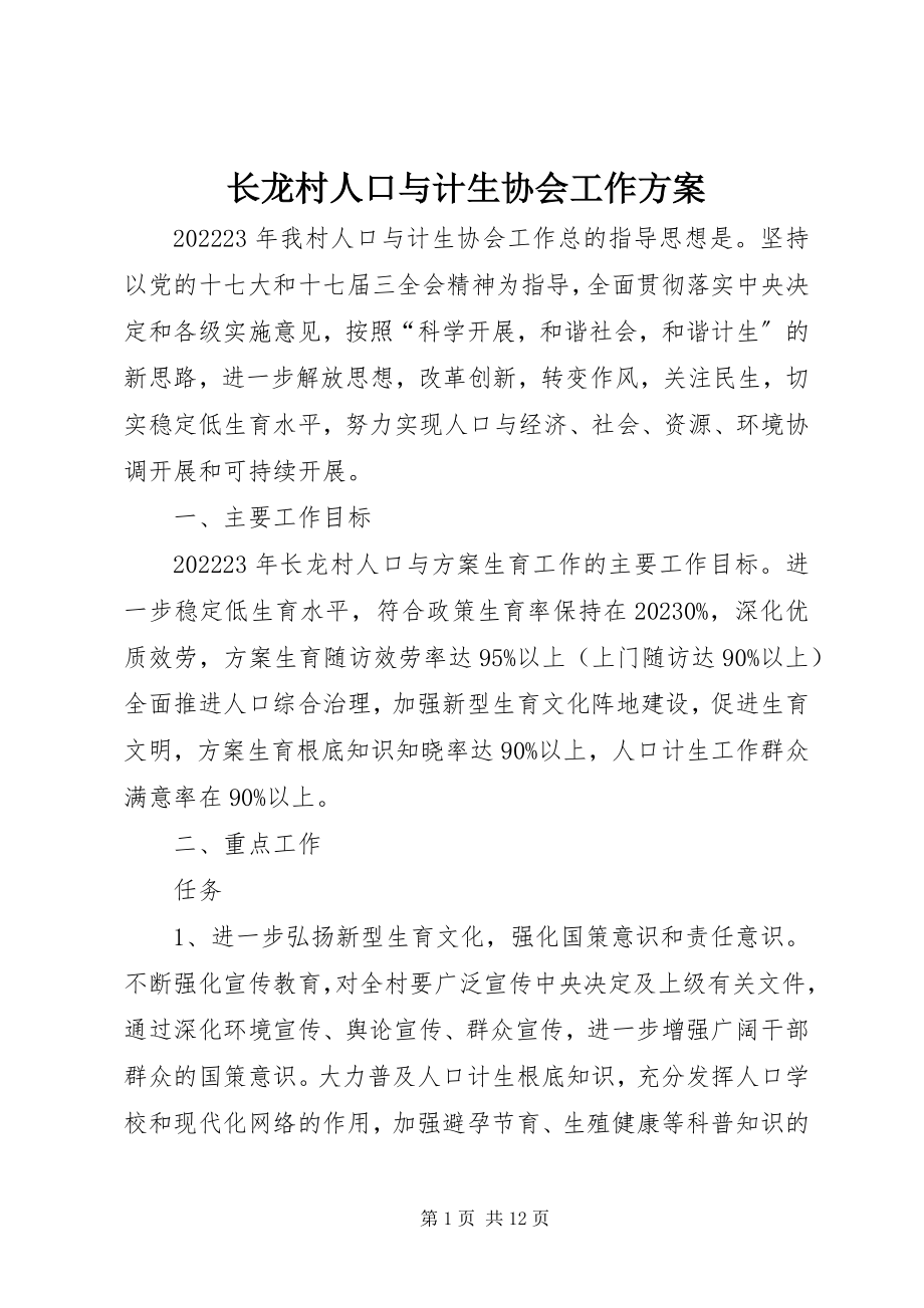 2023年长龙村人口与计生协会工作计划.docx_第1页