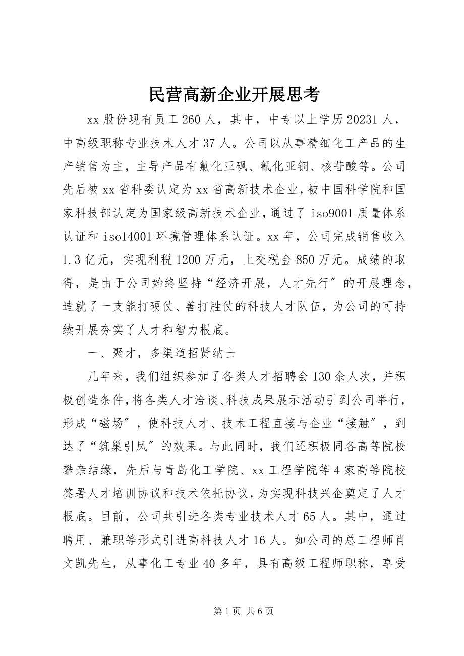 2023年民营高新企业发展思考.docx_第1页