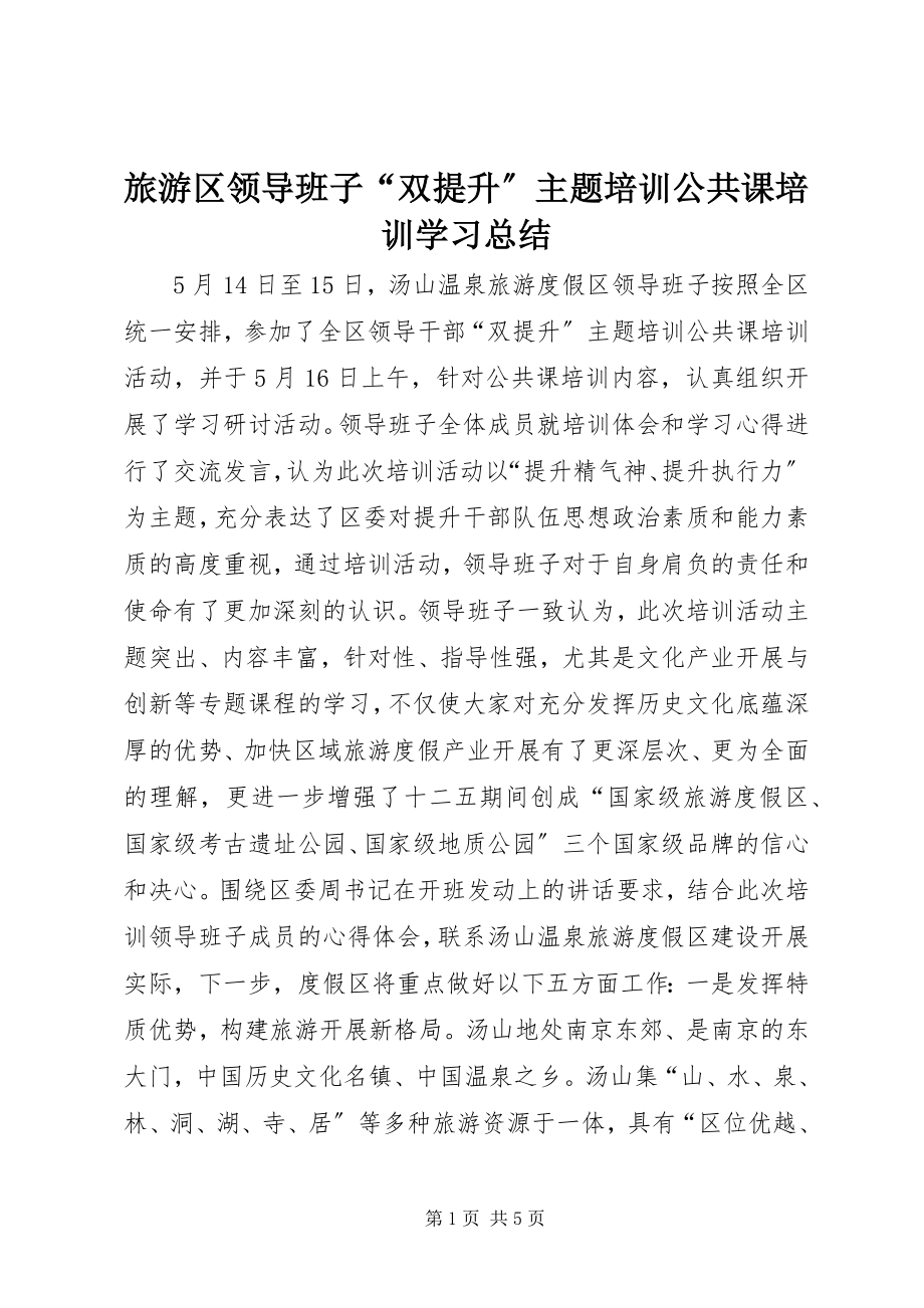 2023年旅游区领导班子“双提升”主题培训公共课培训学习总结.docx_第1页