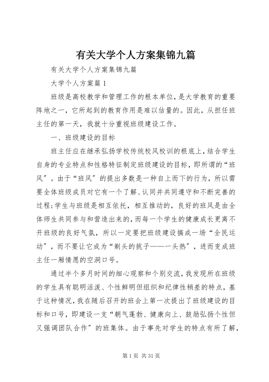 2023年有关大学个人计划集锦九篇.docx_第1页