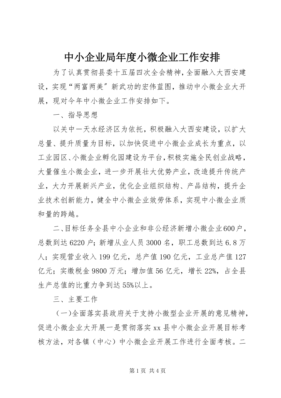 2023年中小企业局年度小微企业工作安排.docx_第1页