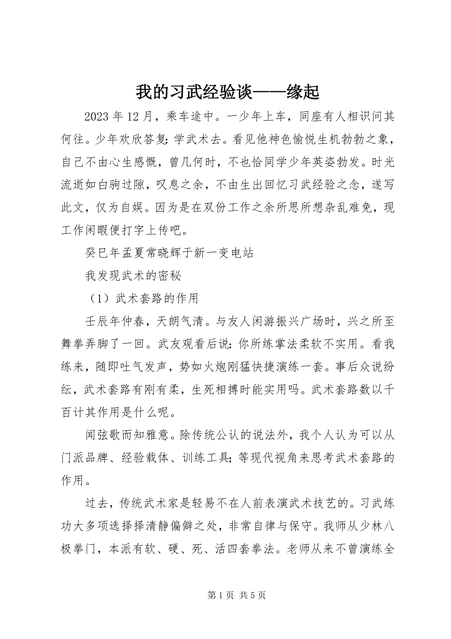 2023年我的习武经验谈缘起.docx_第1页