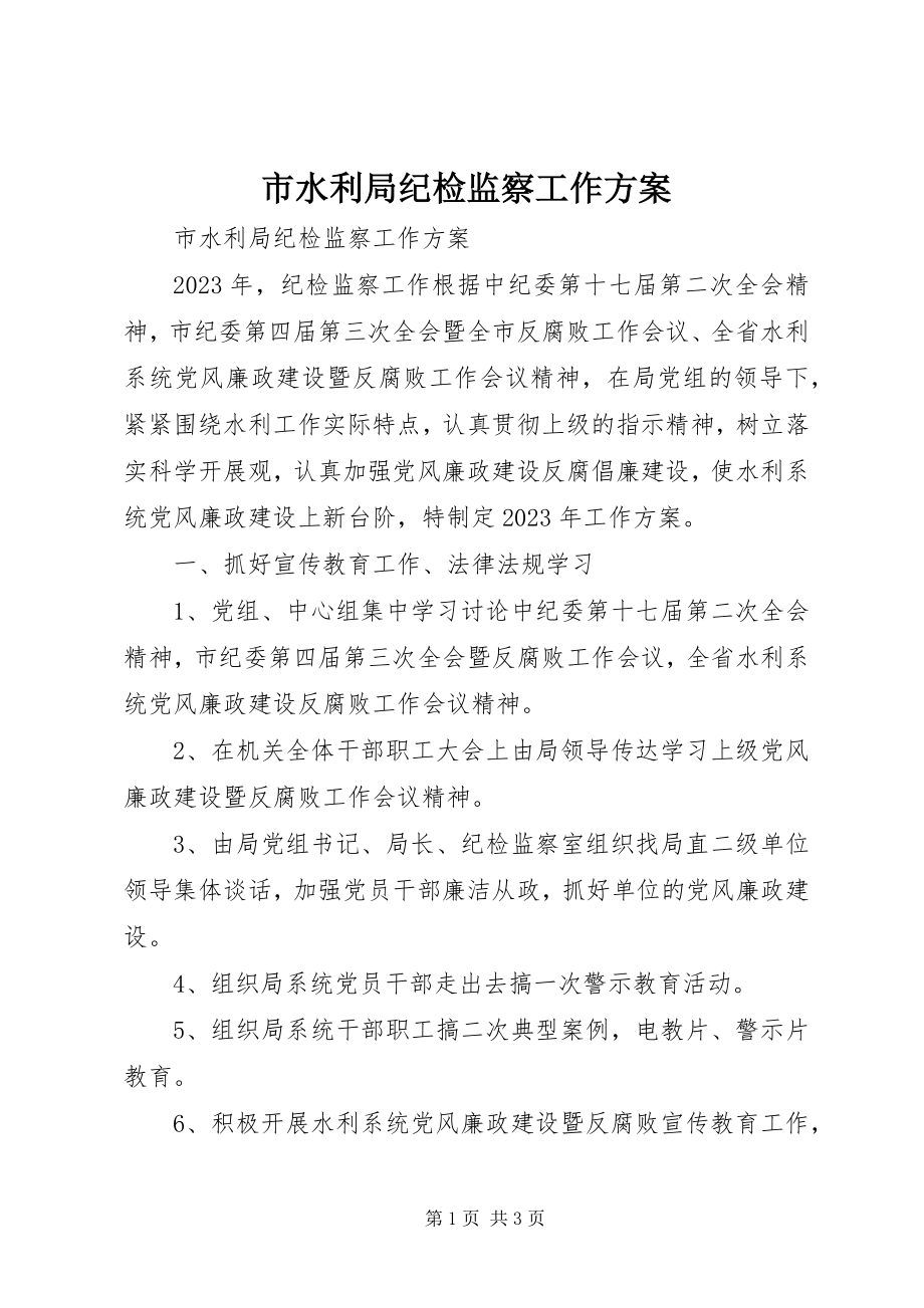 2023年市水利局纪检监察工作计划.docx_第1页