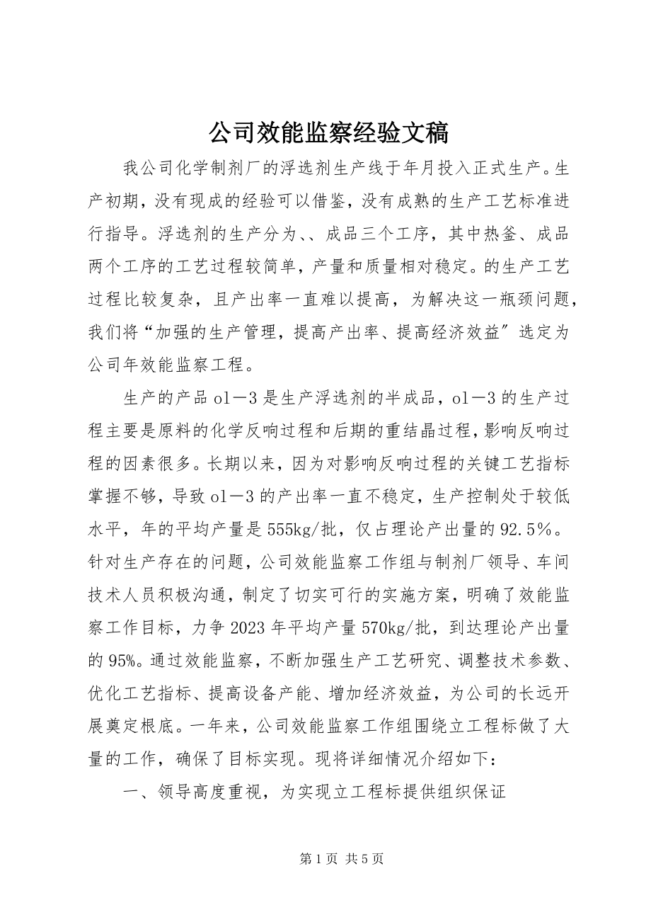 2023年公司效能监察经验文稿.docx_第1页