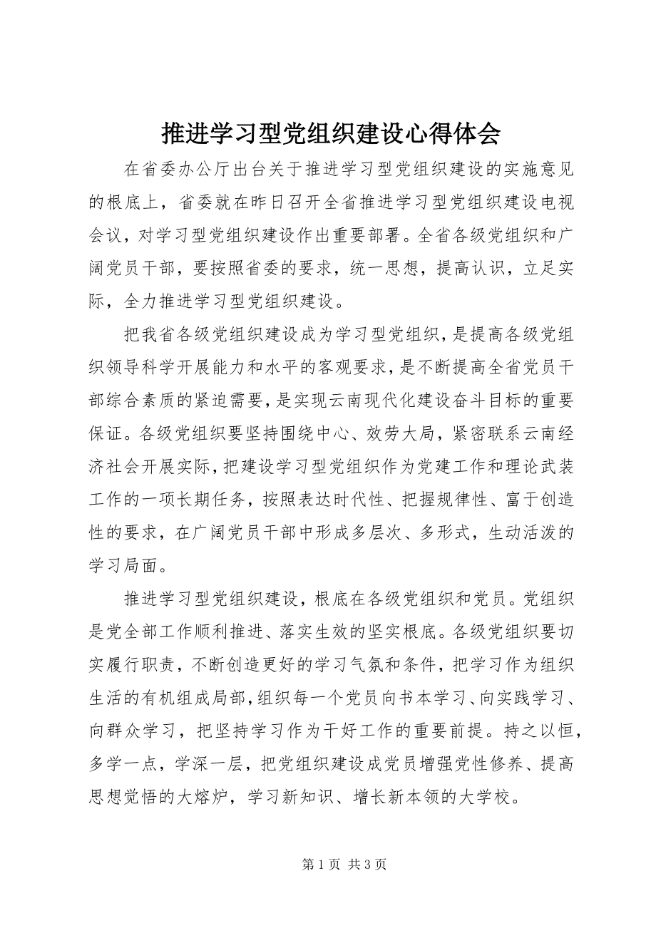 2023年推进学习型党组织建设心得体会.docx_第1页