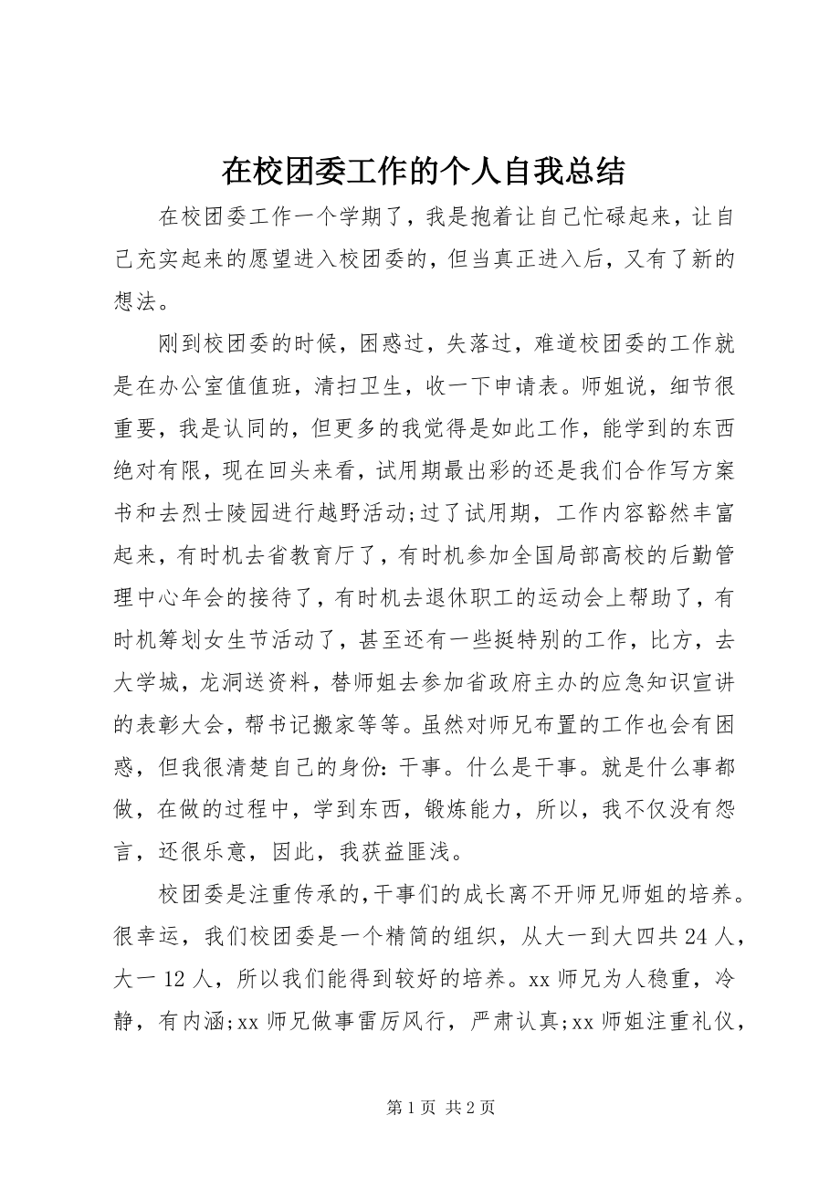 2023年在校团委工作的个人自我总结.docx_第1页