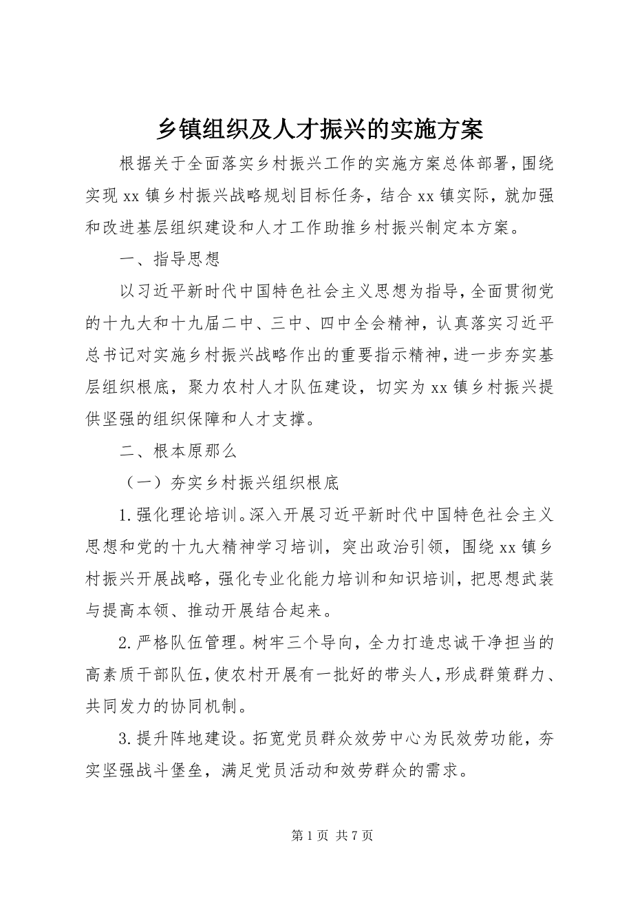 2023年乡镇组织及人才振兴的实施方案.docx_第1页