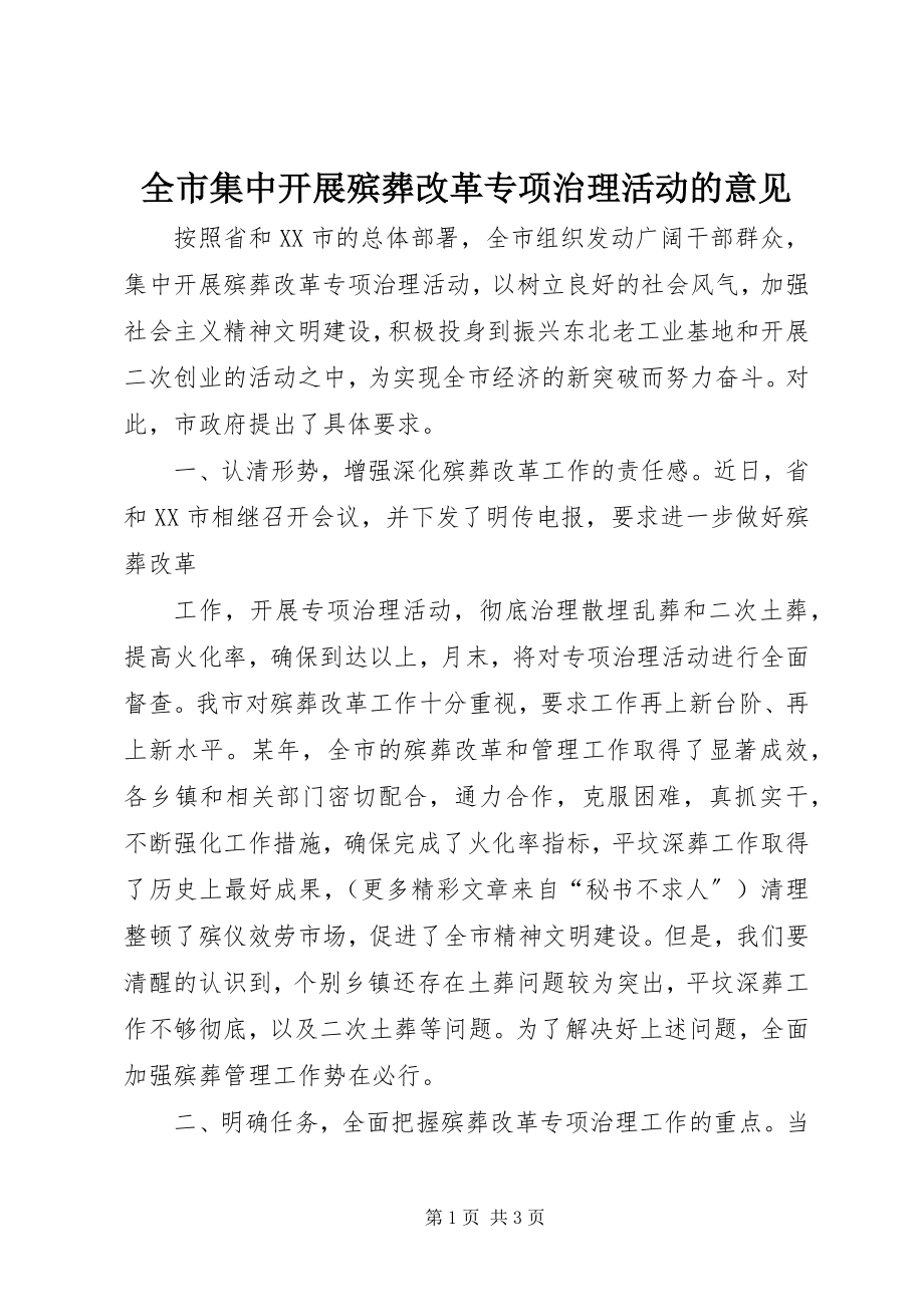 2023年全市集中开展殡葬改革专项治理活动的意见.docx_第1页