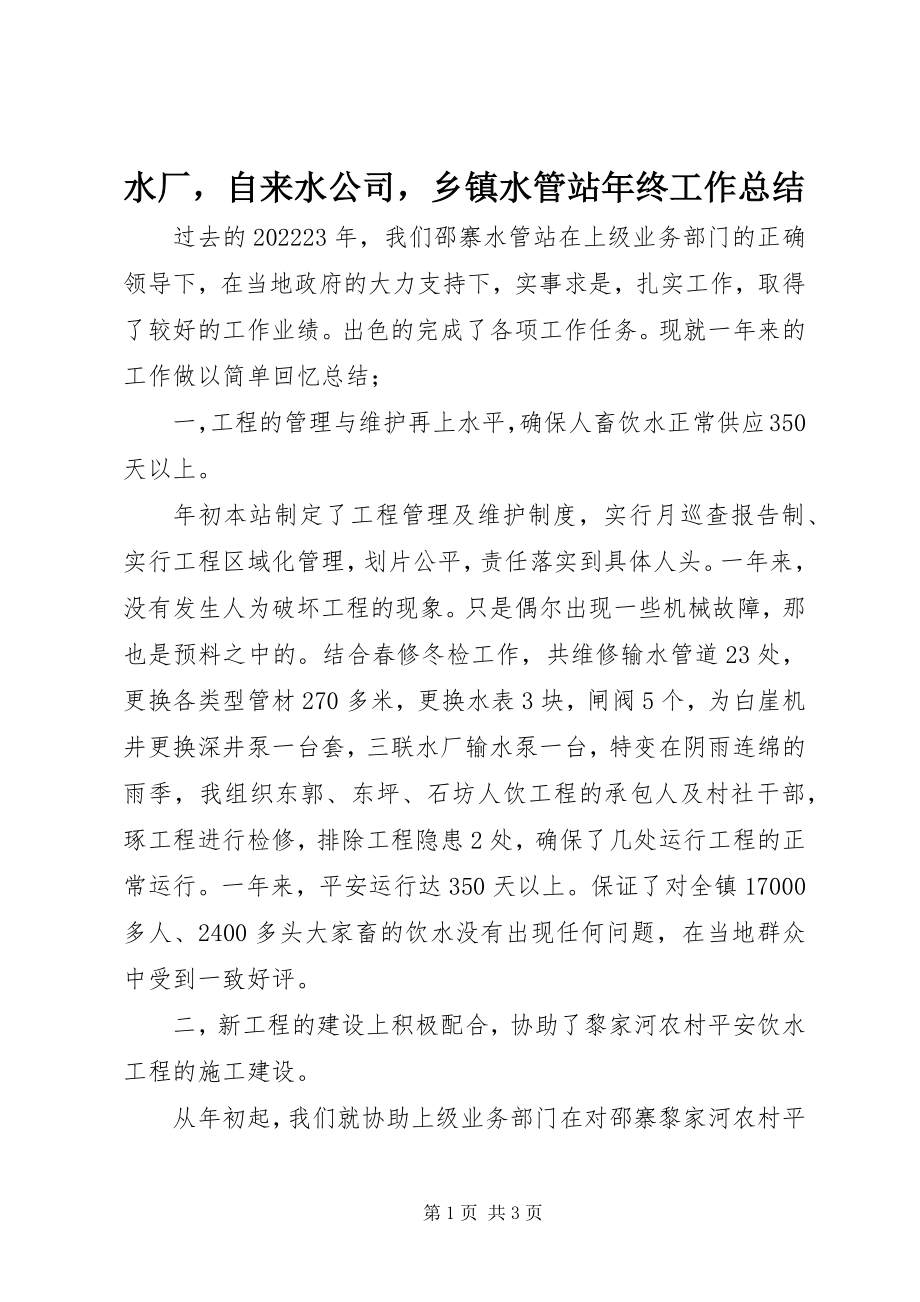 2023年水厂自来水公司乡镇水管站年终工作总结.docx_第1页