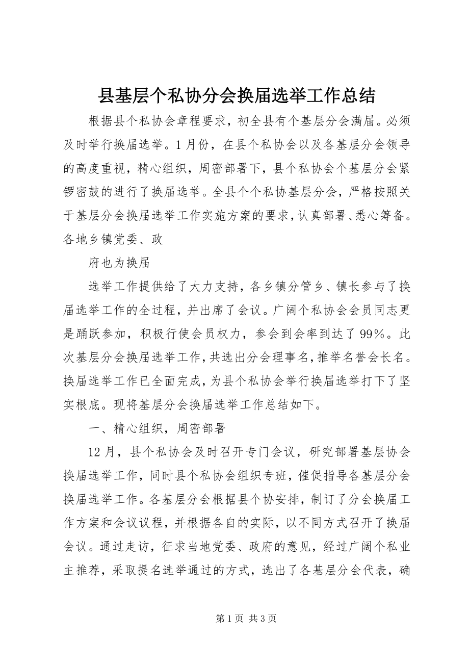 2023年县基层个私协分会换届选举工作总结.docx_第1页