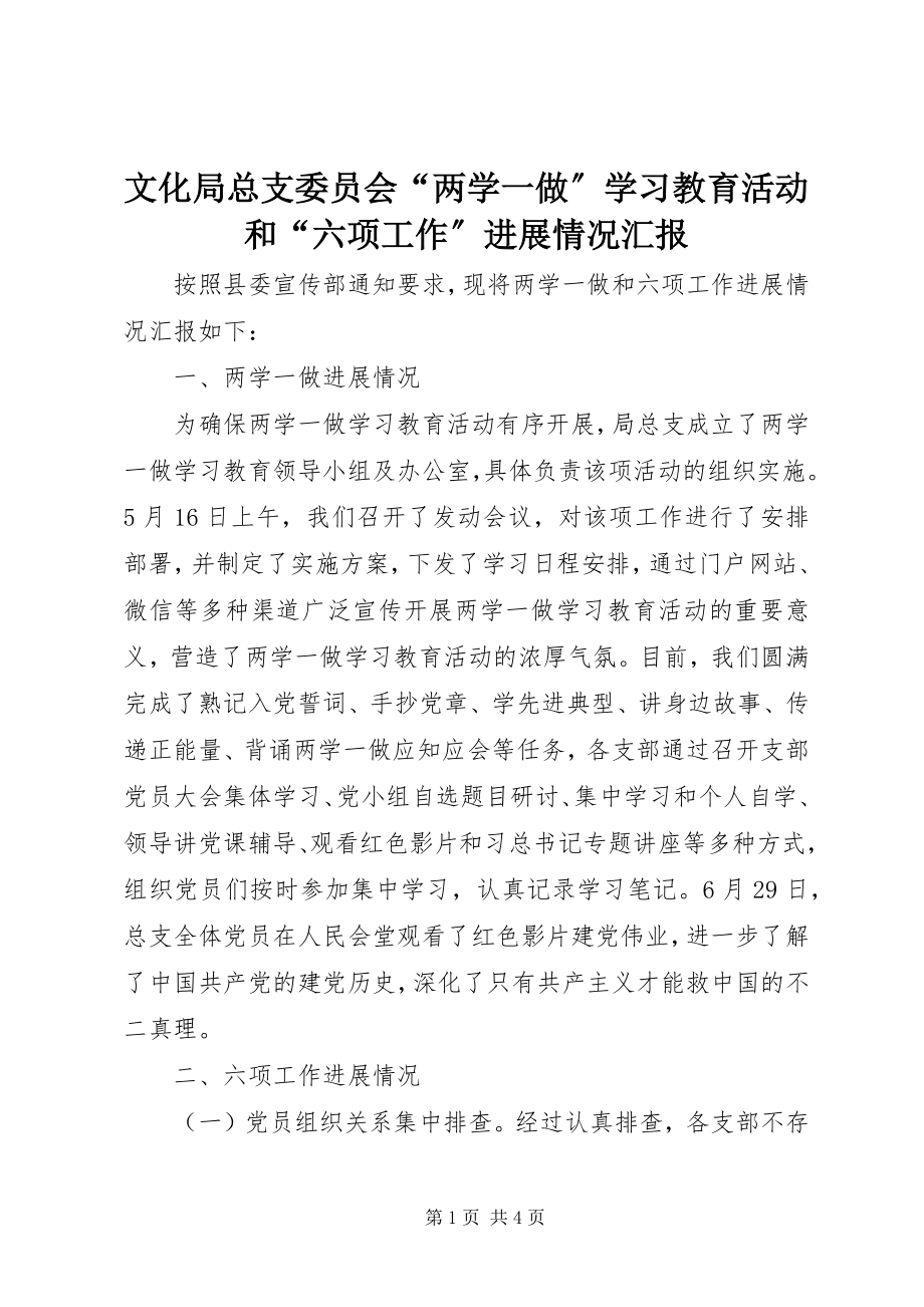 2023年文化局总支委员会“两学一做”学习教育活动和“六项工作”进展情况汇报.docx_第1页