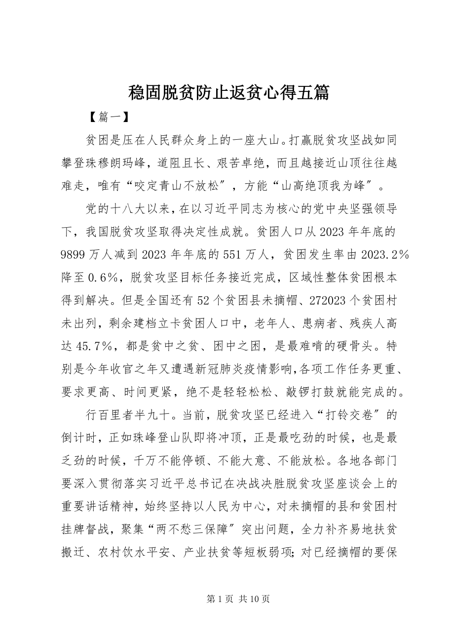 2023年巩固脱贫防止返贫心得五篇.docx_第1页