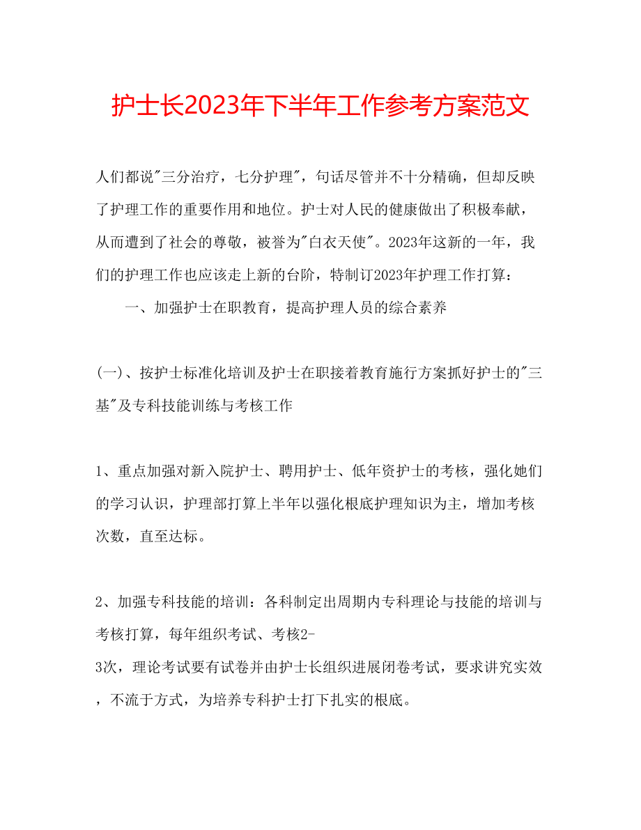 2023年护士长下半工作计划范文2.docx_第1页