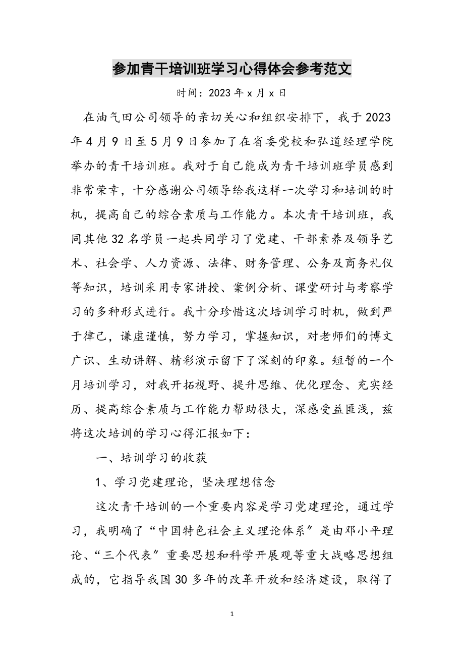 2023年参加青干培训班学习心得体会参考范文.doc_第1页