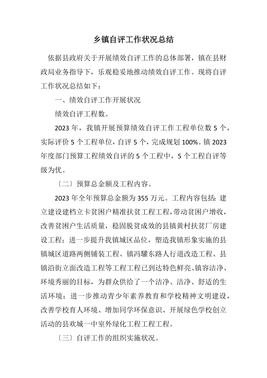 2023年乡镇自评工作情况总结.docx_第1页