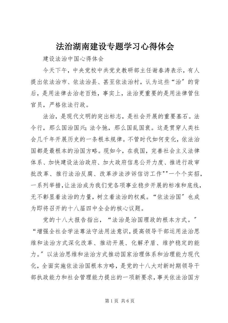 2023年法治湖南建设专题学习心得体会.docx_第1页