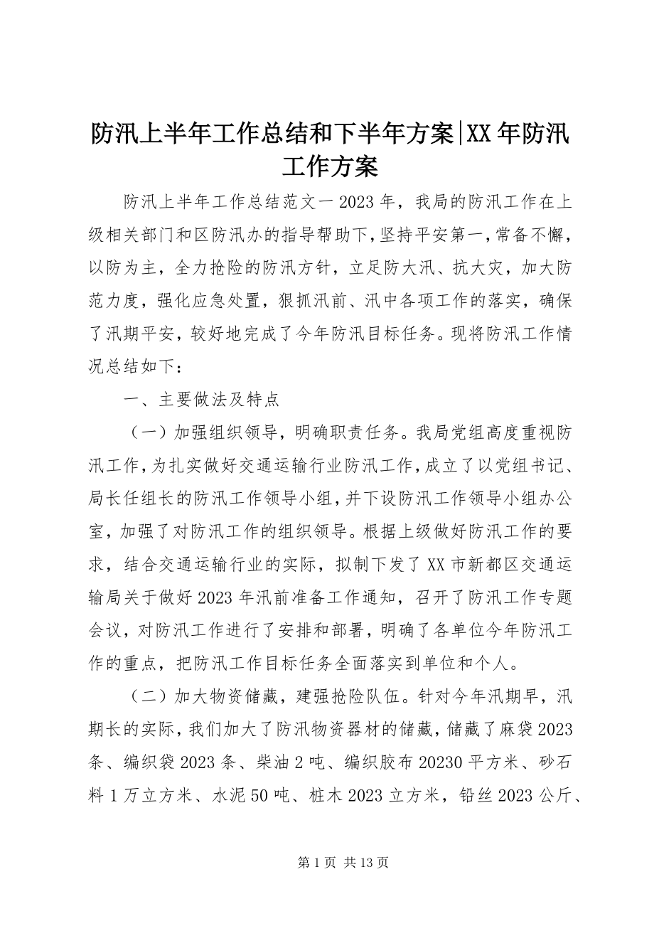 2023年防汛上半年工作总结和下半年计划-某年防汛工作计划.docx_第1页