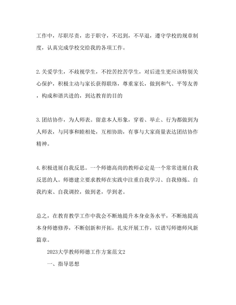 2023年大学教师师德工作计划.docx_第2页