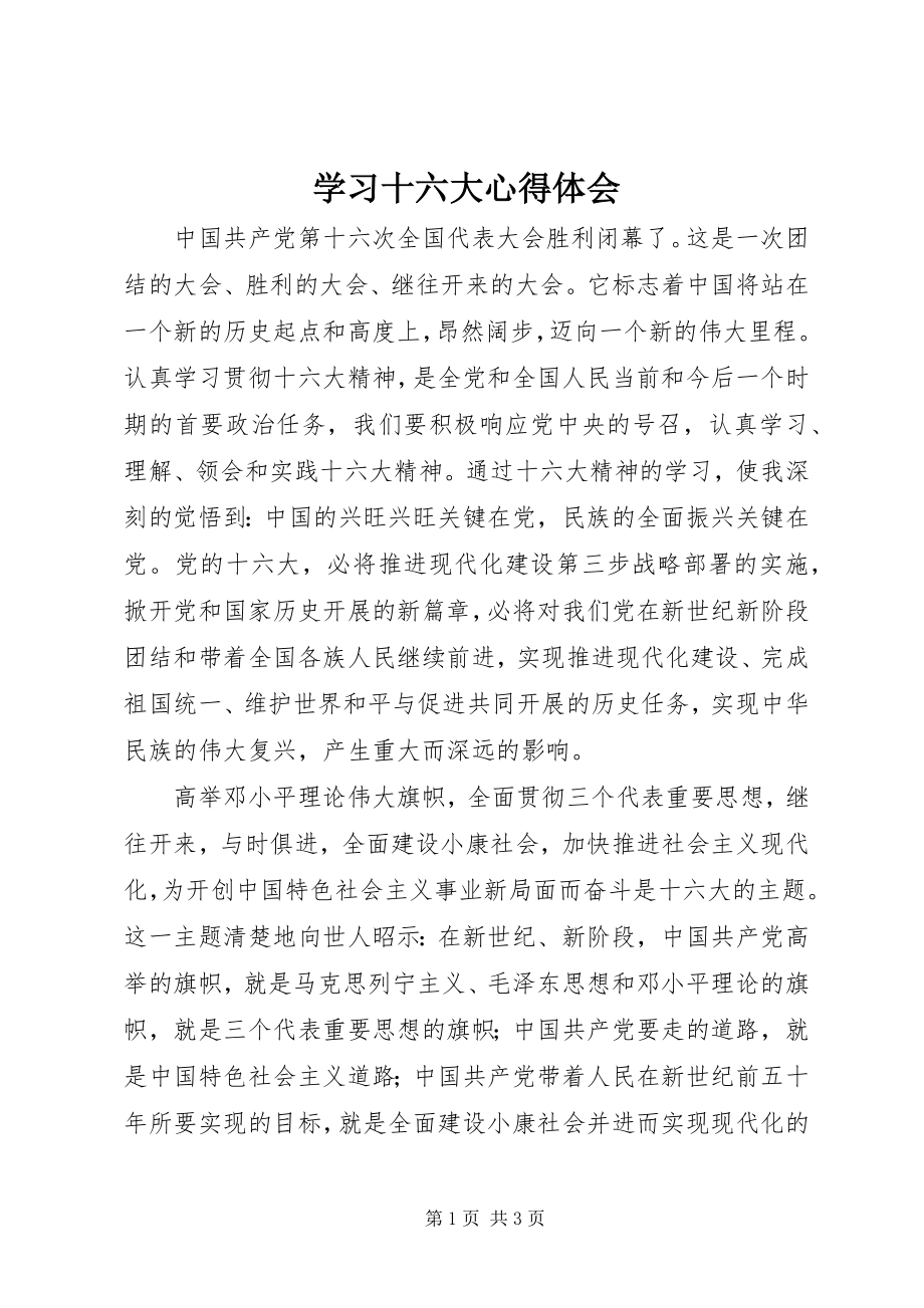 2023年学习十六大心得体会.docx_第1页