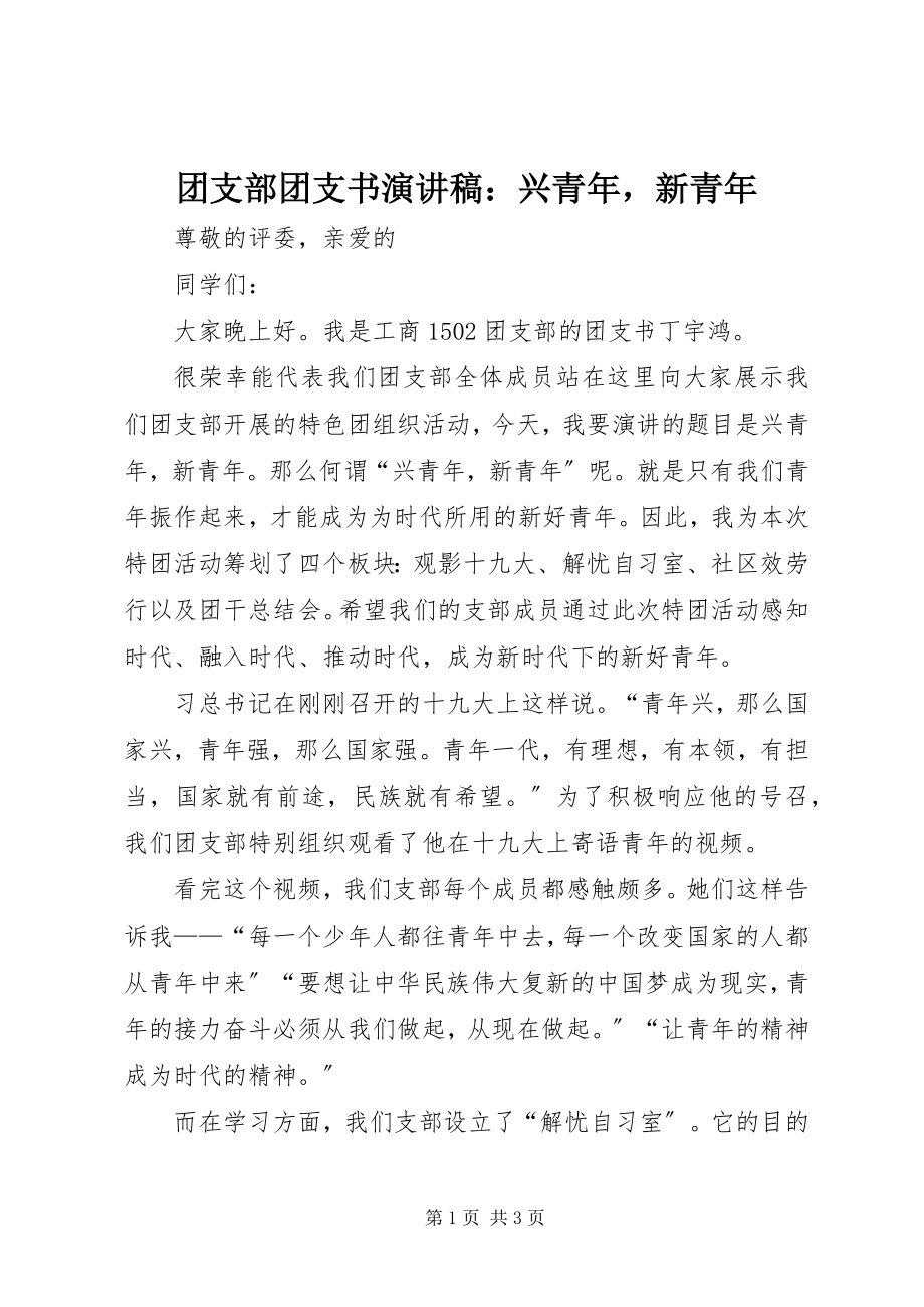 2023年团支部团支书演讲稿兴青年新青年.docx_第1页