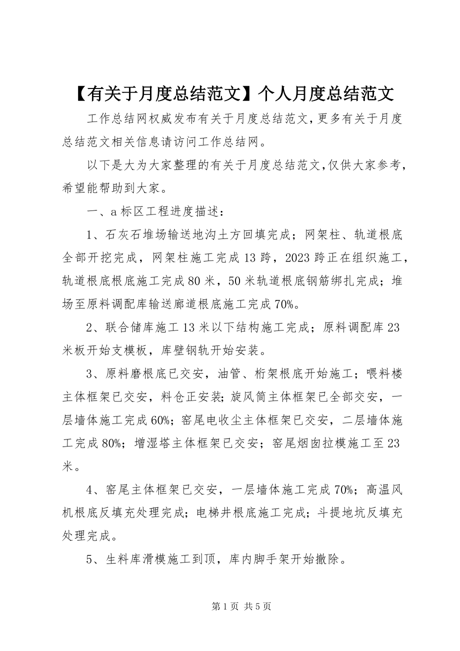 2023年有关于月度总结个人月度总结新编.docx_第1页