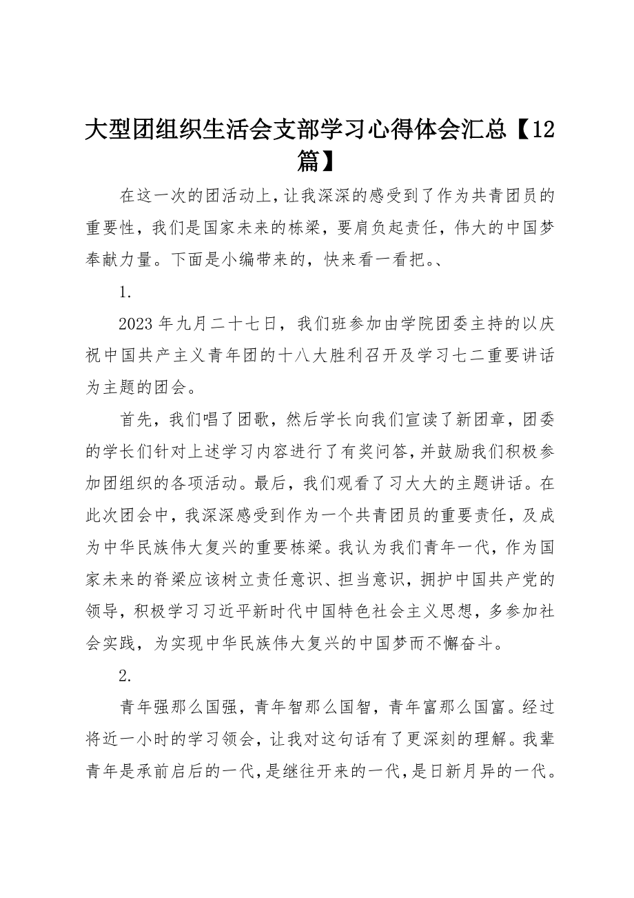 2023年大型团组织生活会支部学习心得体会汇总【12篇】.docx_第1页