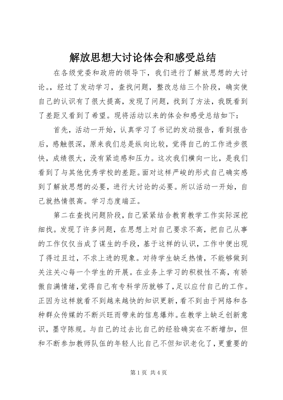 2023年解放思想大讨论体会和感受总结.docx_第1页