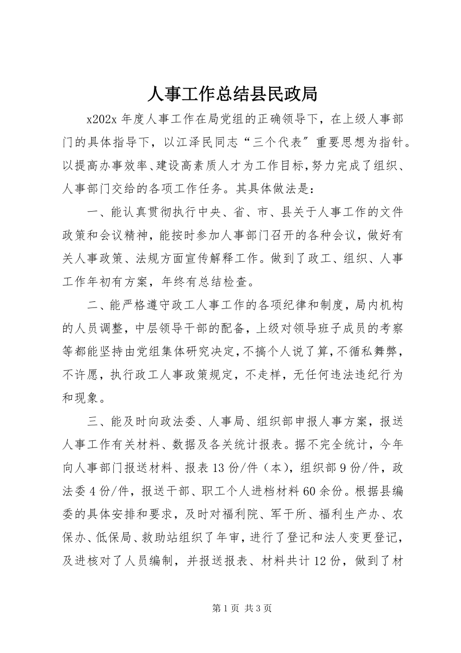 2023年人事工作总结县民政局.docx_第1页