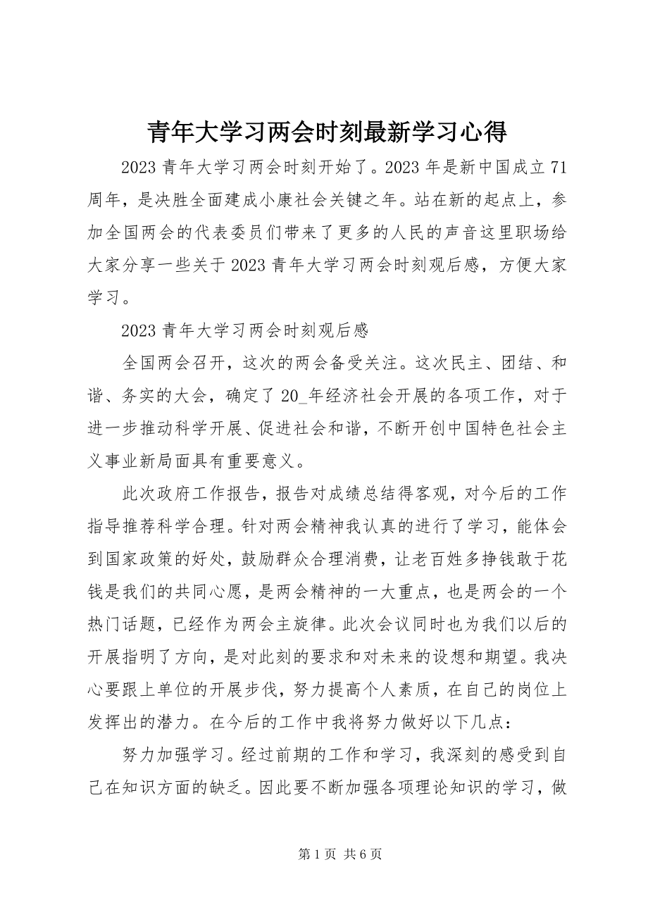 2023年青年大学习两会时刻学习心得.docx_第1页