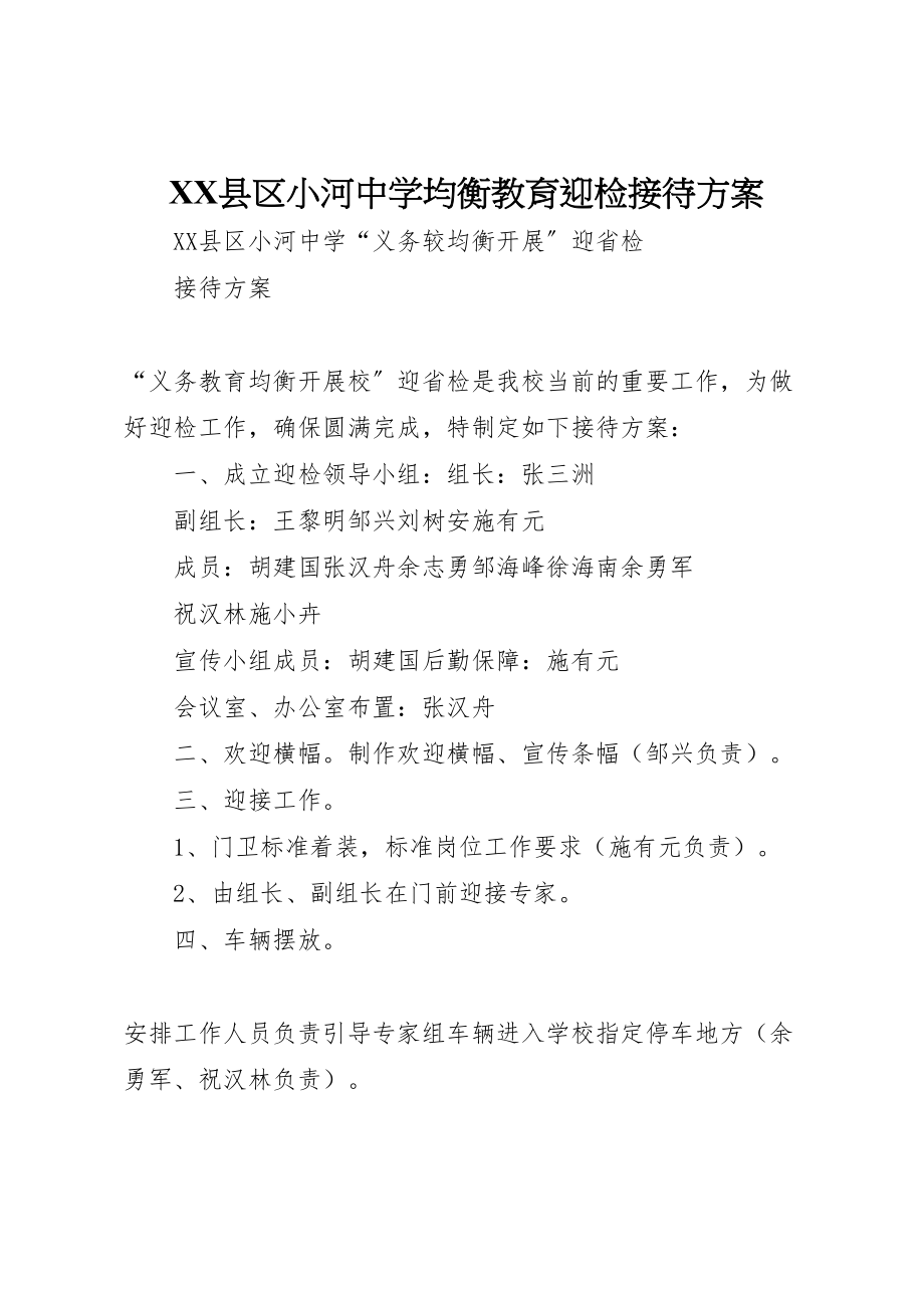 2023年县区小河中学均衡教育迎检接待方案.doc_第1页