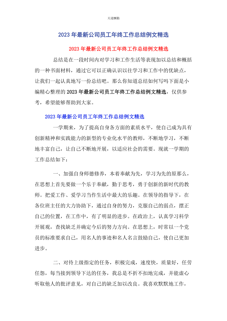 2023年公司员工终工作总结例文.docx_第1页