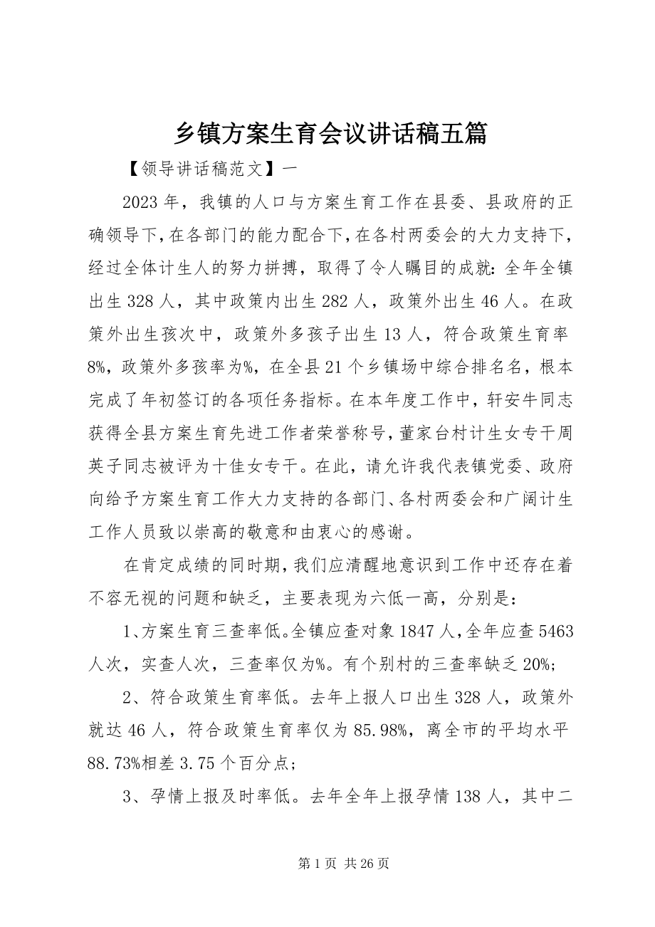 2023年乡镇计划生育会议致辞稿五篇.docx_第1页