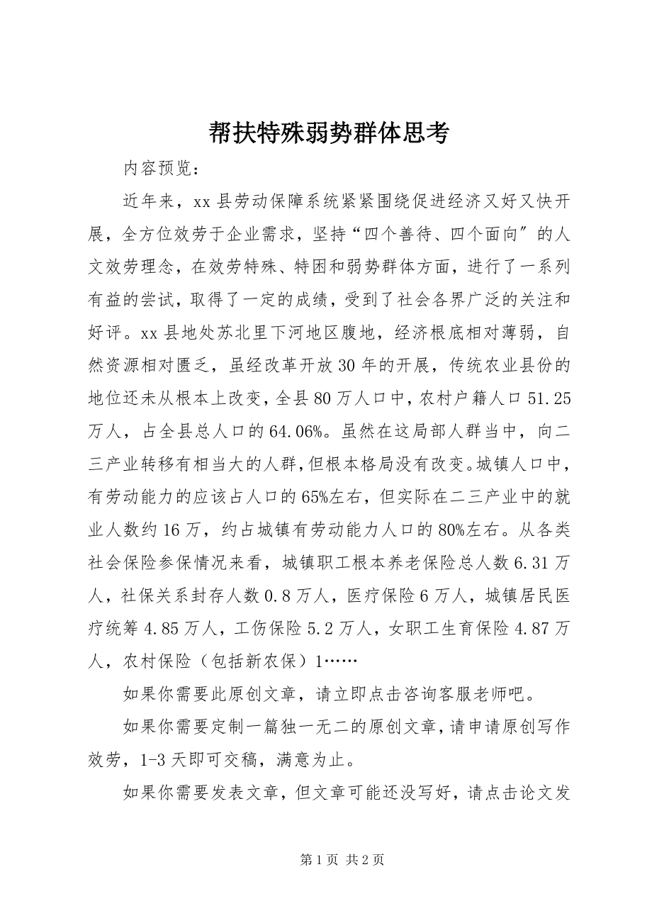 2023年帮扶特殊弱势群体思考新编.docx_第1页