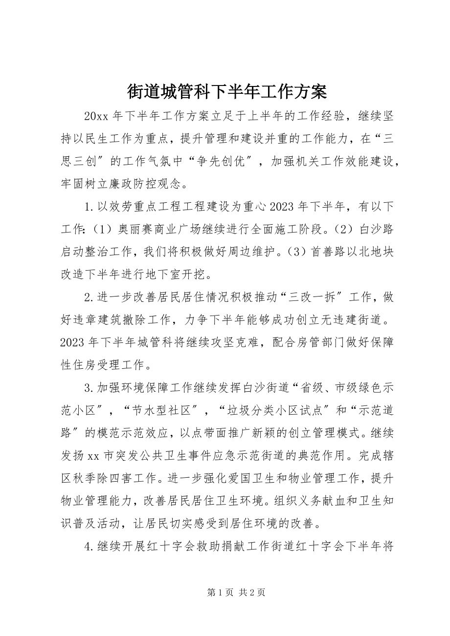 2023年街道城管科下半工作计划.docx_第1页