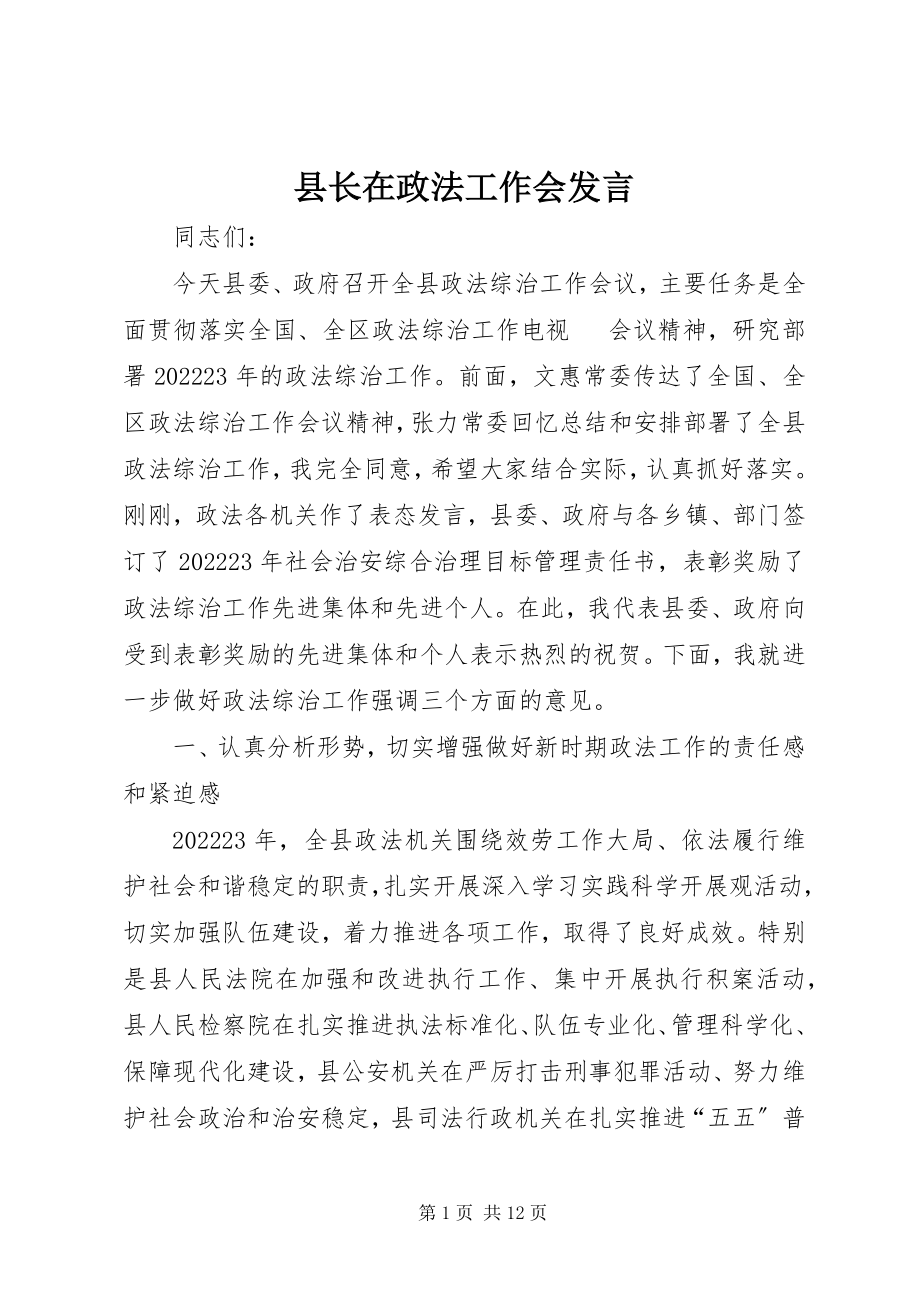 2023年县长在政法工作会讲话.docx_第1页