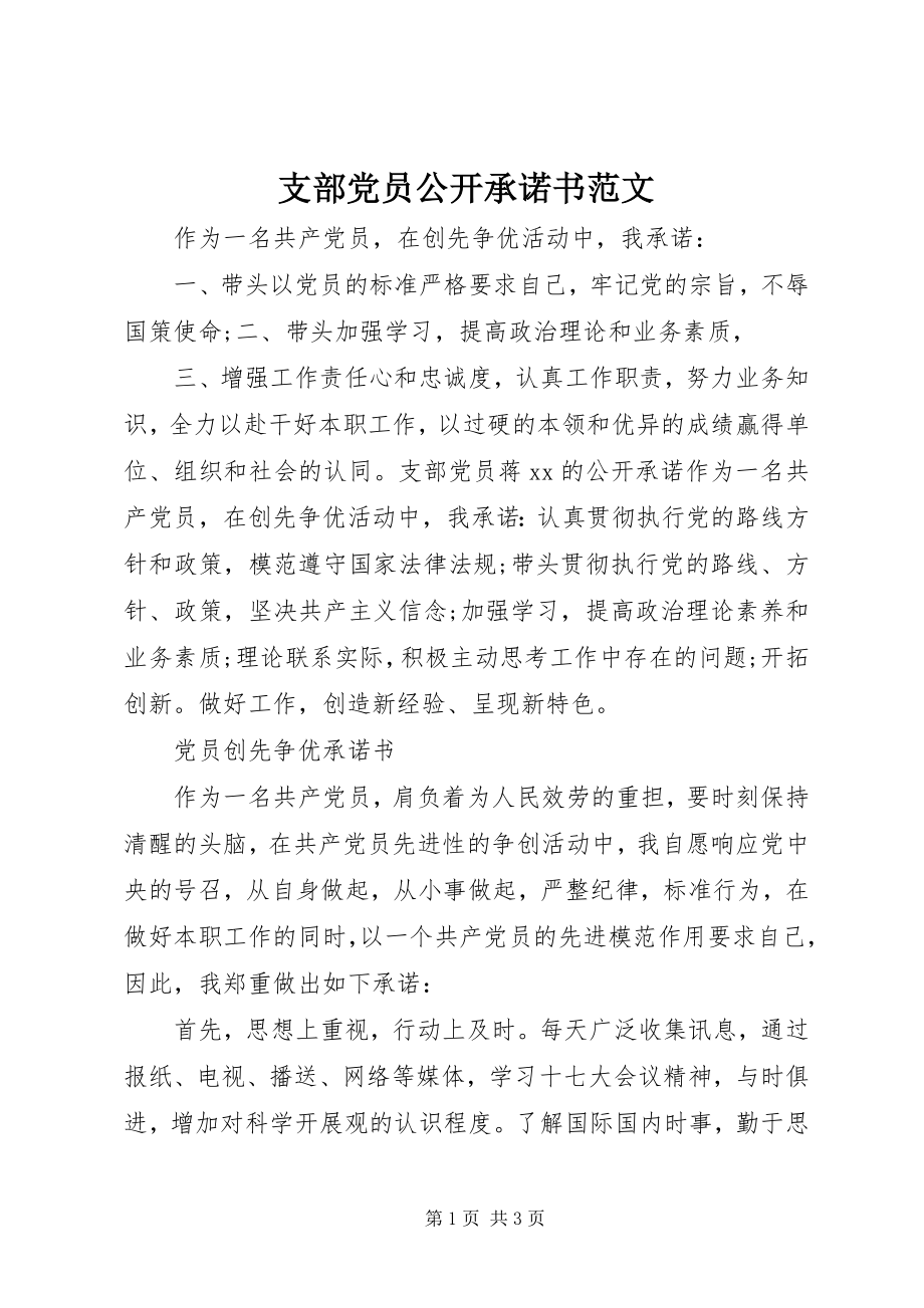 2023年支部党员公开承诺书.docx_第1页