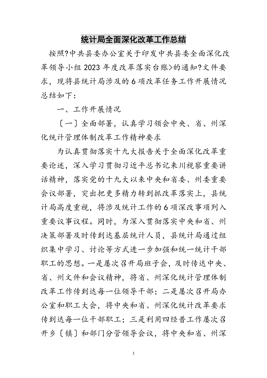 2023年统计局全面深化改革工作总结范文.doc_第1页