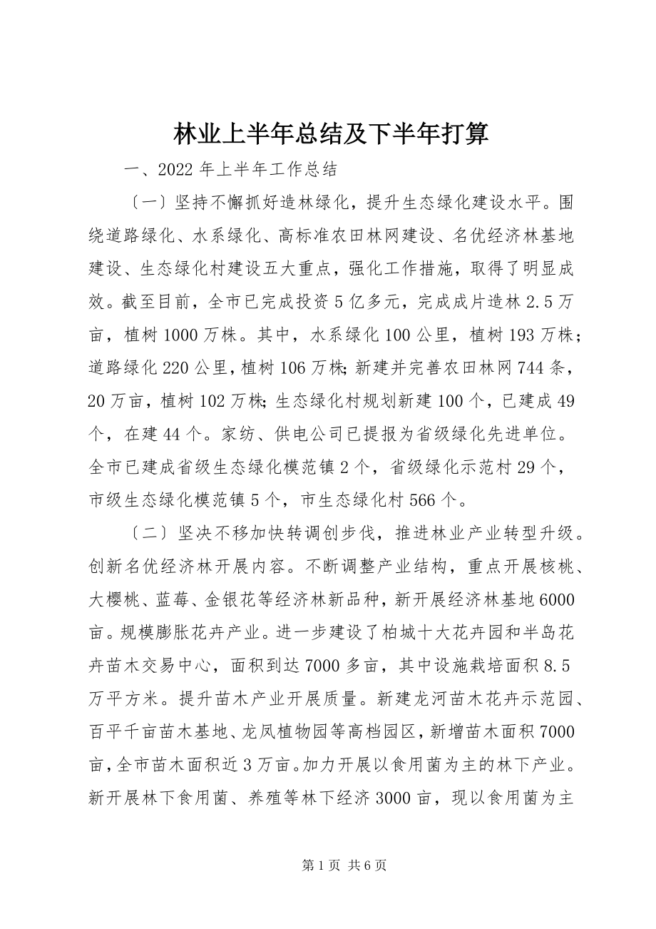 2023年林业上半年总结及下半打算.docx_第1页