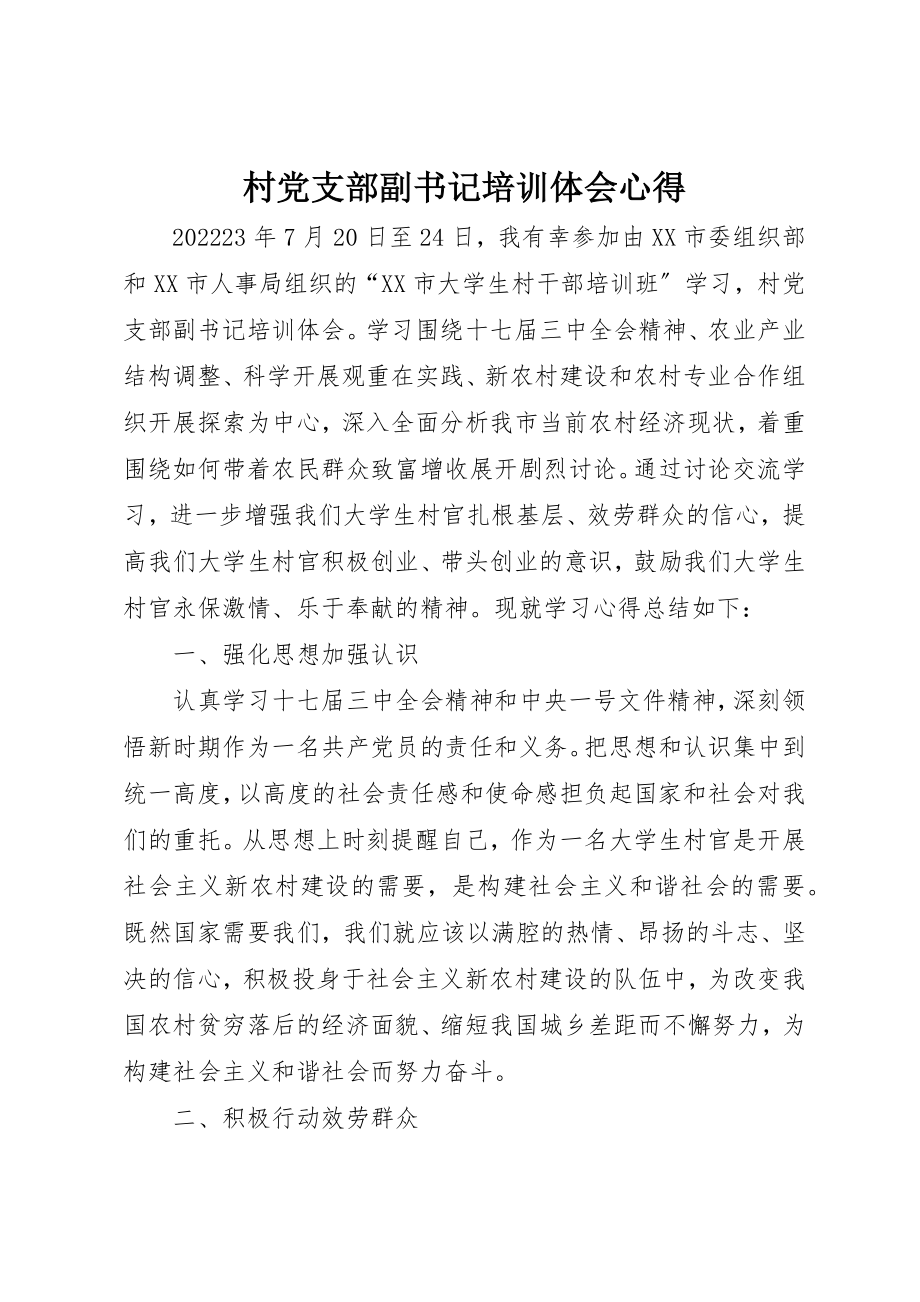 2023年村党支部副书记培训体会心得新编.docx_第1页