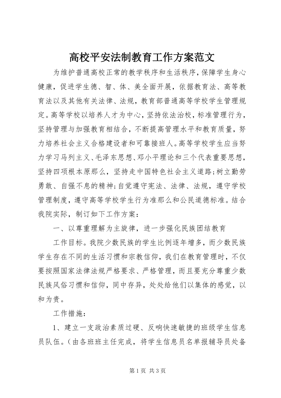 2023年高校安全法制教育工作计划.docx_第1页