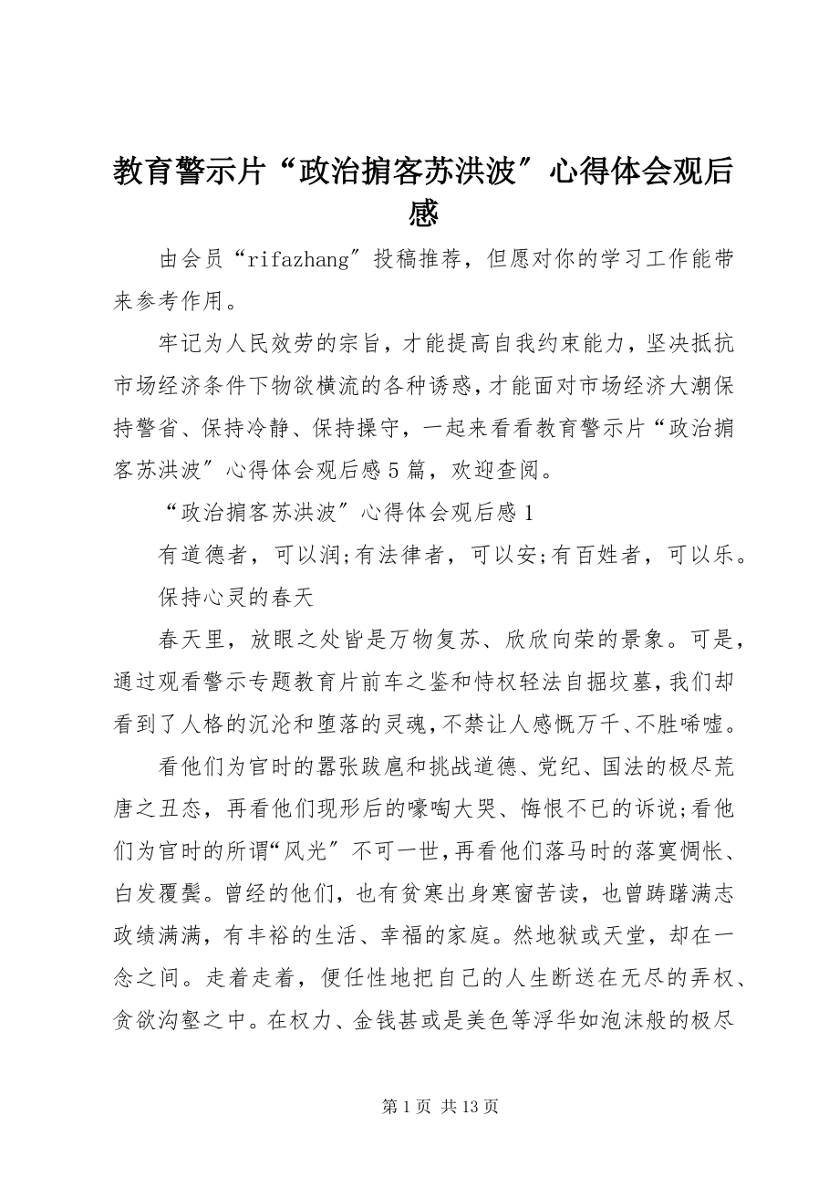 2023年教育警示片“政治掮客苏洪波”心得体会观后感.docx_第1页