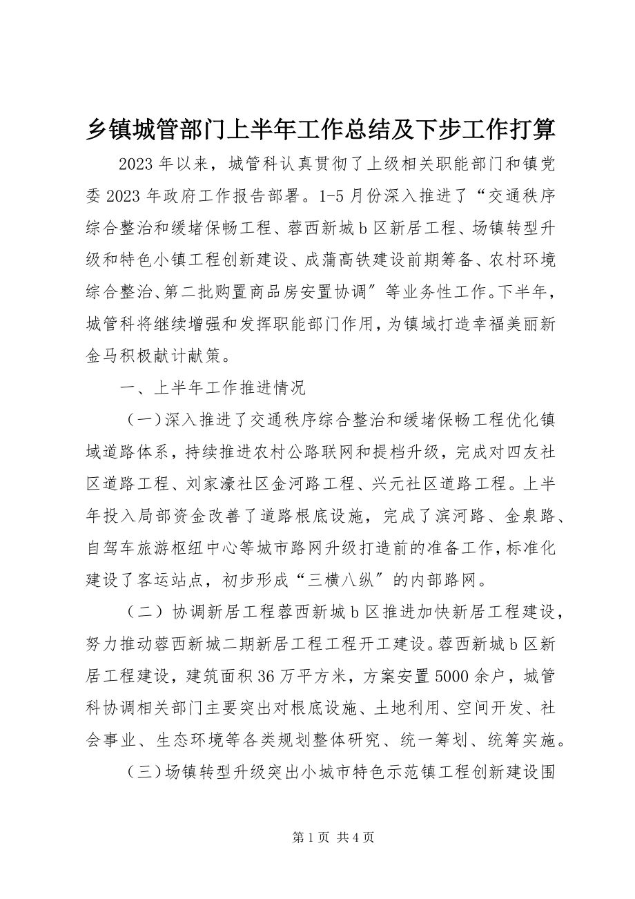 2023年乡镇城管部门上半年工作总结及下步工作打算.docx_第1页