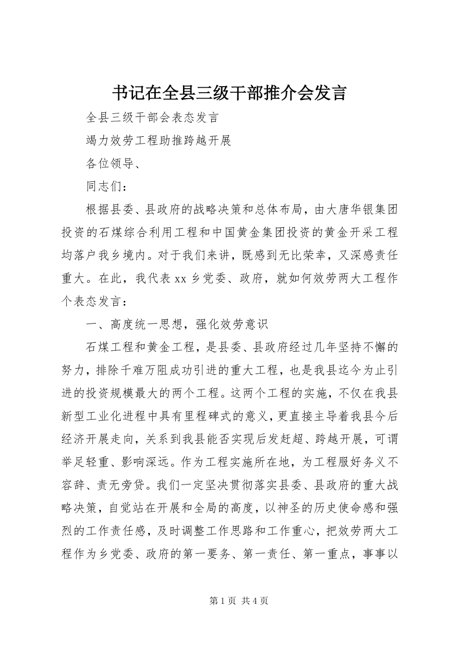 2023年书记在全县三级干部推介会讲话.docx_第1页