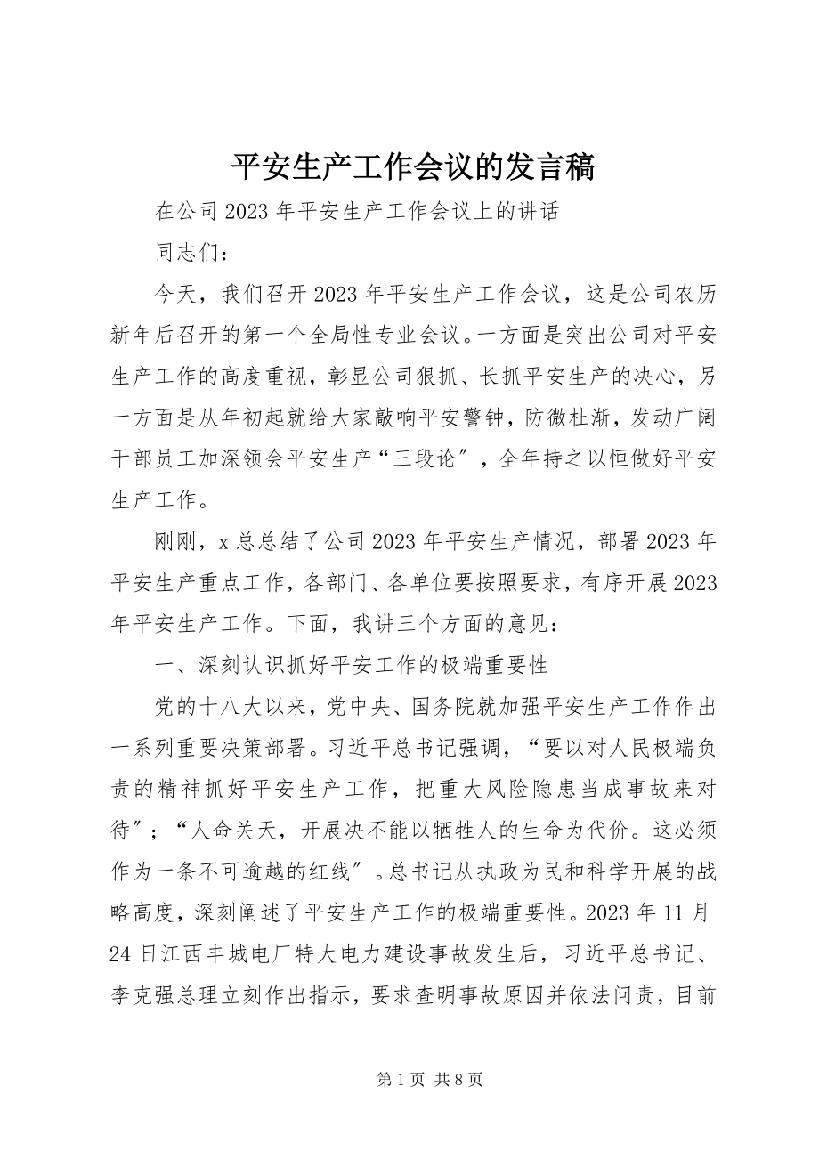 2023年安全生产工作会议的发言稿新编.docx_第1页